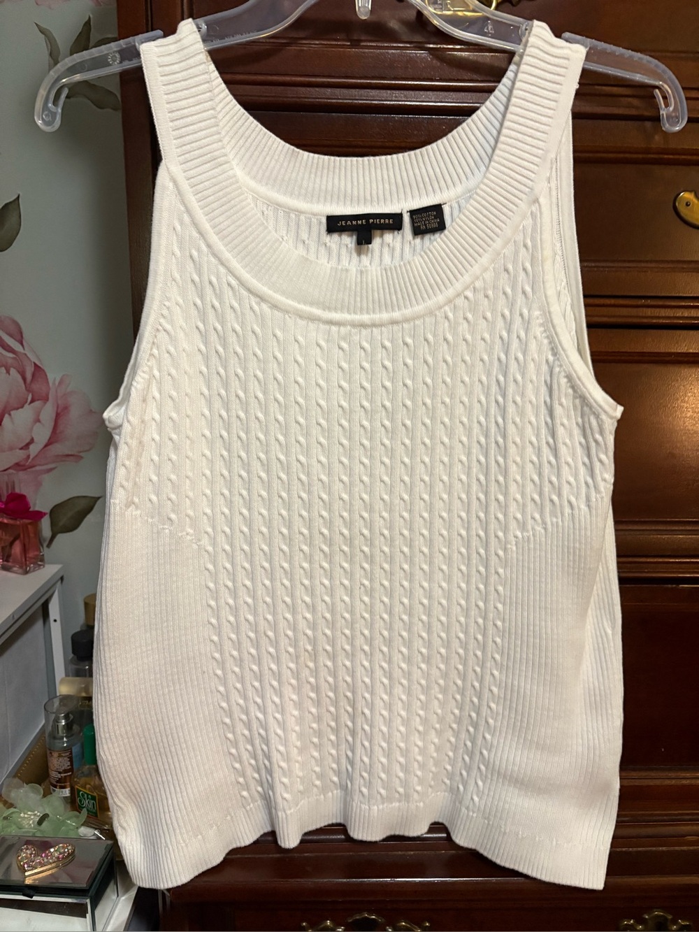 Jeanne Pierre White Cable Knit Top